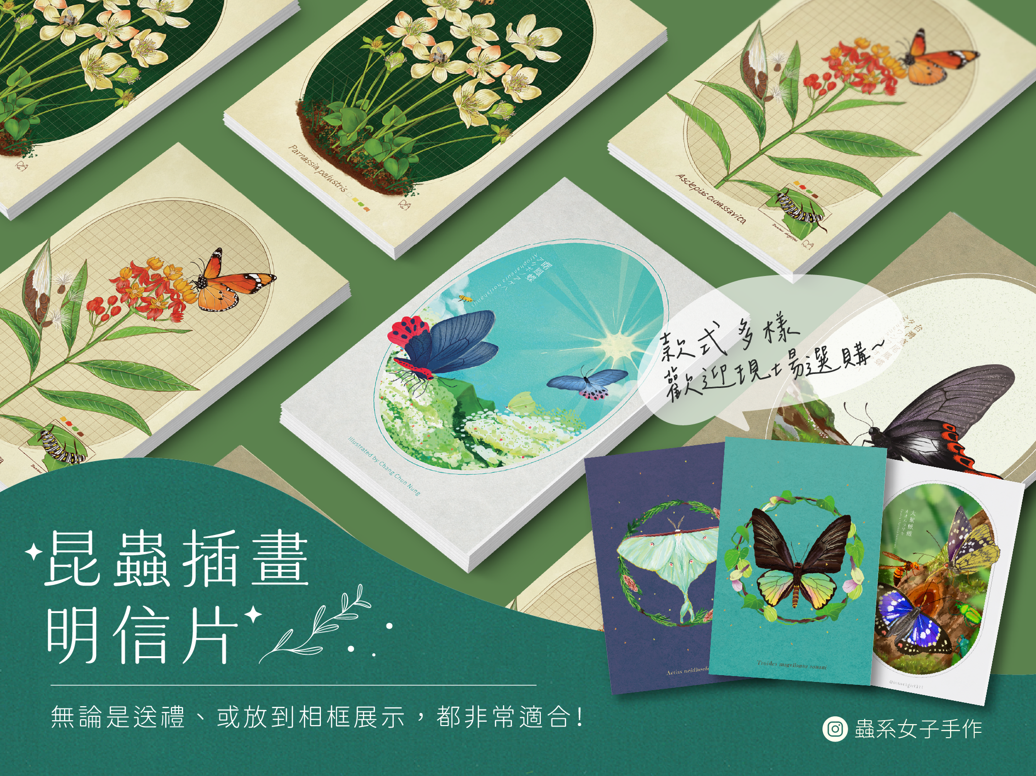 蟲系女子手作 — 昆蟲插畫明信片系列